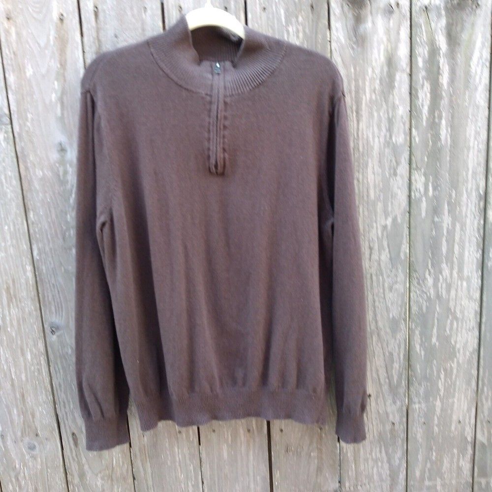 Hawker Rye size L cotton cashmere sweater chocolate brown zip neck - Picture 3 of 9